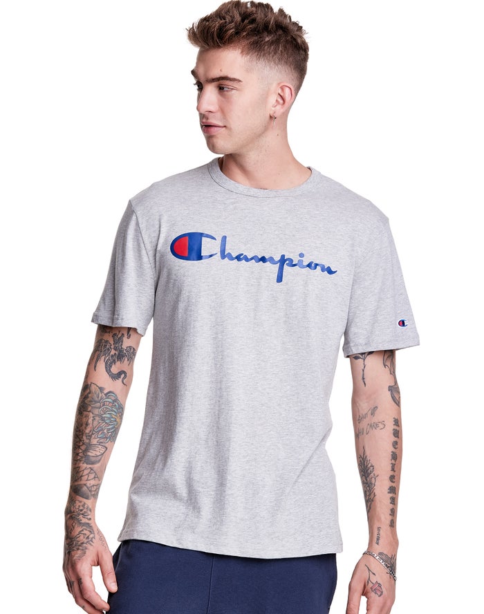 Champion Mens T-Shirt NZ - Lightweight Script Logo Grey ( 6793-WDUHG )